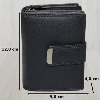 Preview: flevado Damengeldbörse Brieftasche Echt Leder mit Riegelverschluss RFID Schutz Handarbeit Schwarz